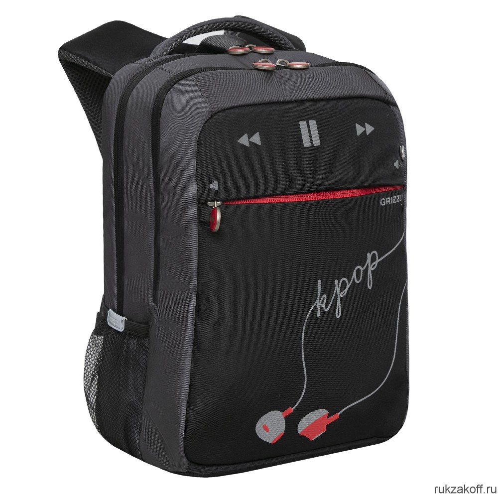 Рюкзак школьный GRIZZLY RB-156-2 черный - серый - красный