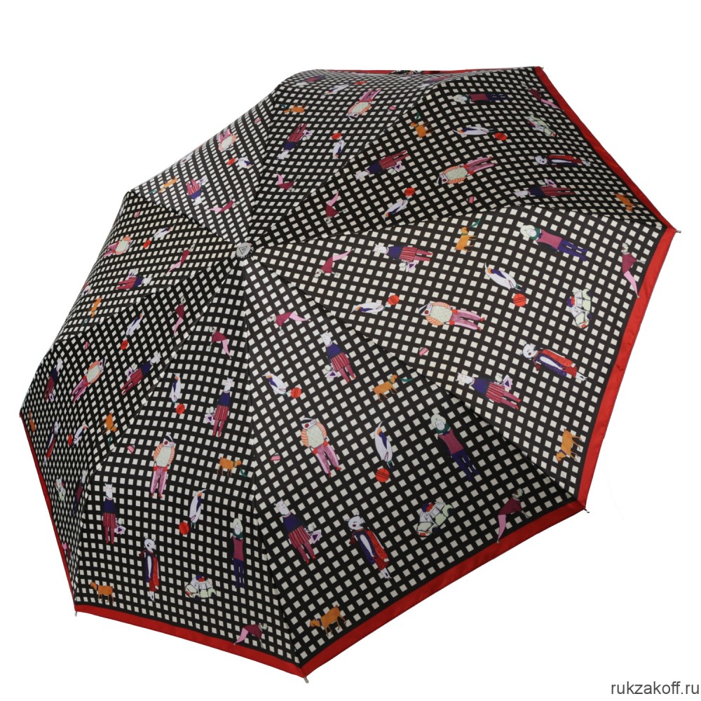 Женский зонт Fabretti L-20266-4 облегченный автомат, 3 сложения, сатин красный