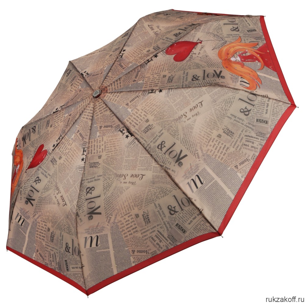 Женский зонт Fabretti UFLR0004-4 облегченный автомат,3 сложения, эпонж красный