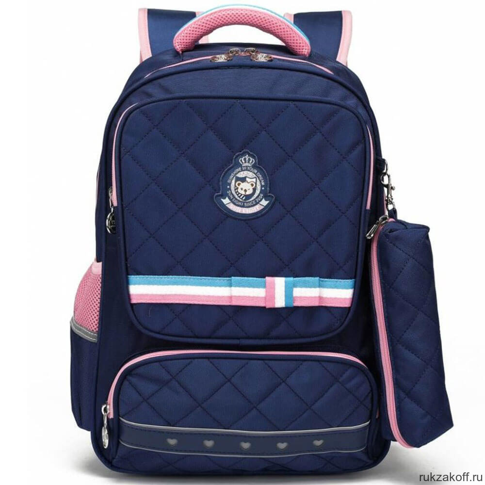 Рюкзак школьный в комплекте с пеналом Sun eight SE-2714 Тёмно-синий/Розовый