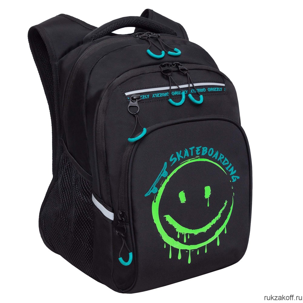 Рюкзак школьный GRIZZLY RB-350-2 черный - салатовый