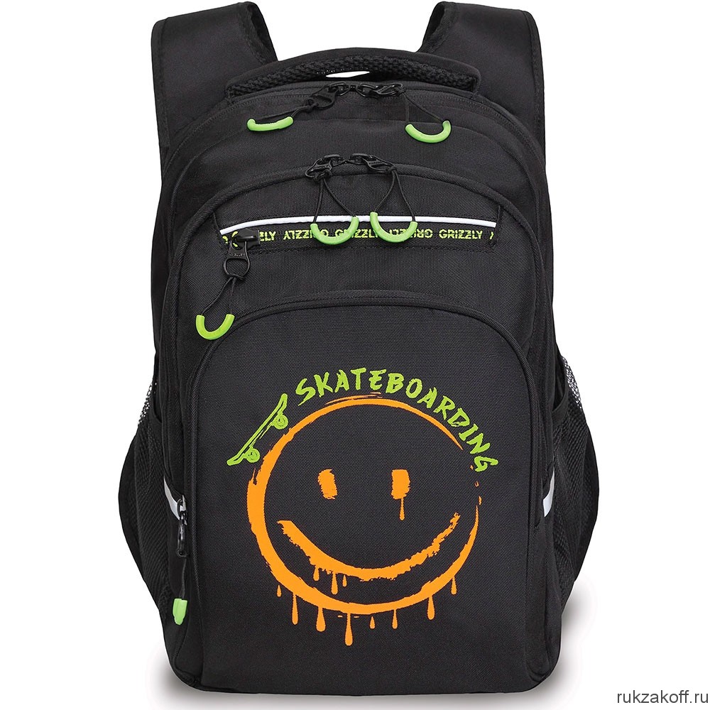 Рюкзак школьный GRIZZLY RB-350-2 черный - оранжевый