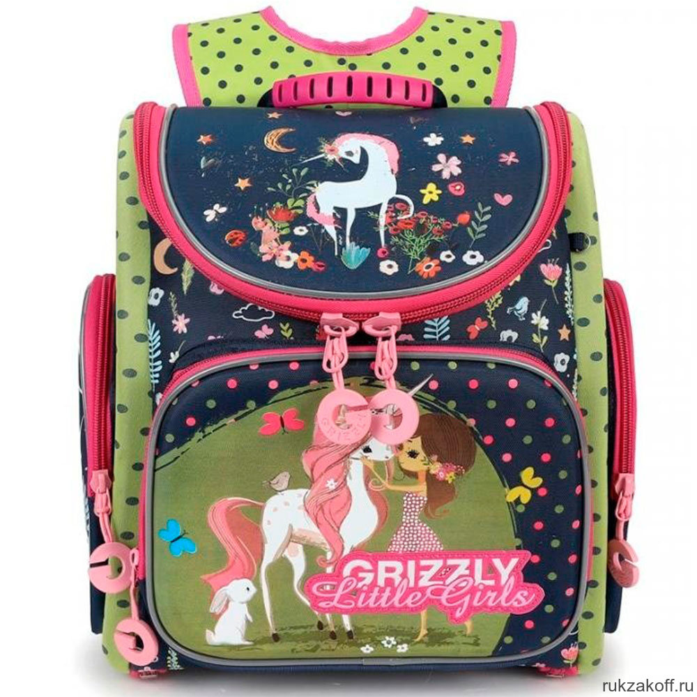 Рюкзак школьный Grizzly RA-971-1 Тёмно-синий/Салатовый