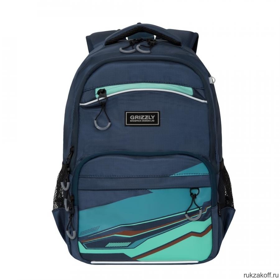 Рюкзак школьный Grizzly RB-054-2 Тёмно-синий/Зелёный