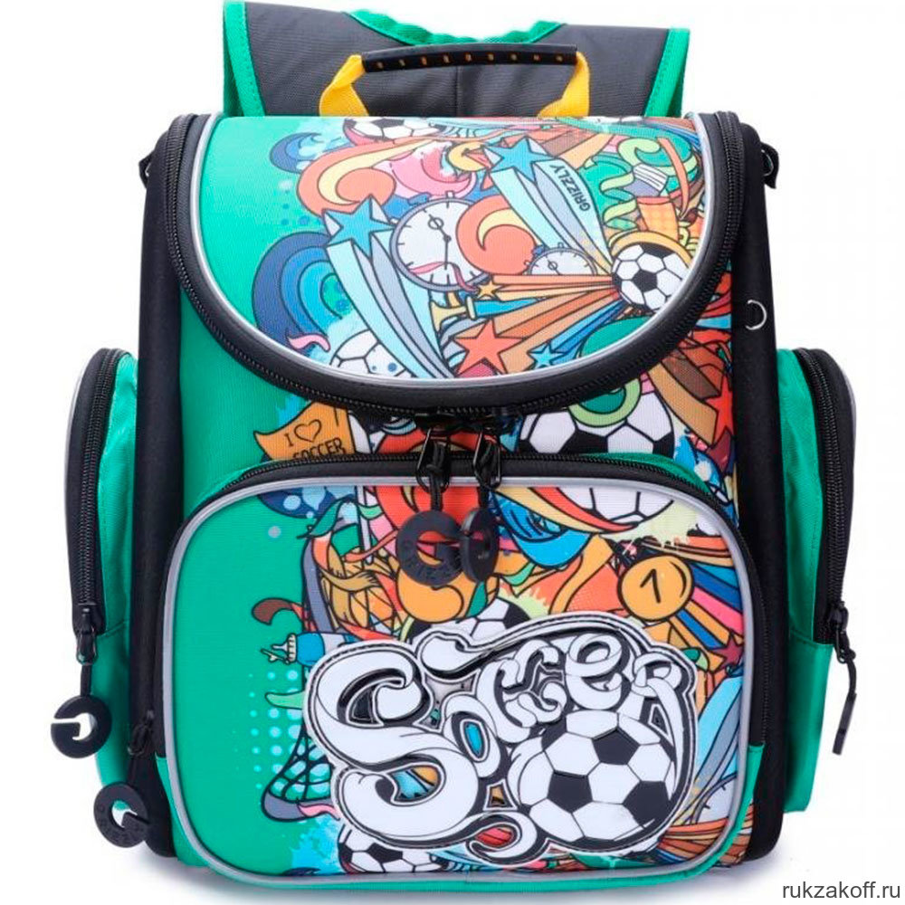 Рюкзак школьный Grizzly RA-970-6 Зелёный/Чёрный