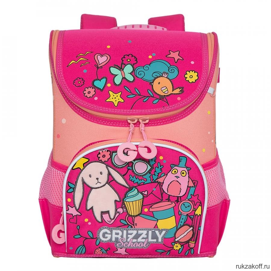 Рюкзак школьный Grizzly RAn-082-6 Жимолость/Персиковый