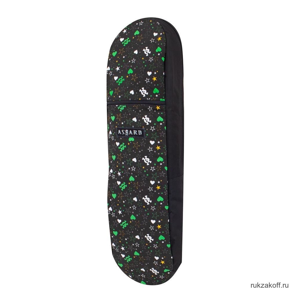 Сумка для скейта С-5188 ЧерепСердечки черно-бело-зеленый